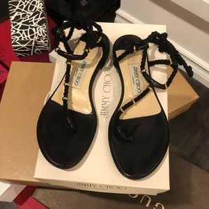 *SOLD* Jimmy Choo black & gold rope tie sandals 36